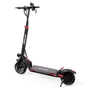 Full view of Hitway H5 Pro Electric Scooter standing upright on a white background, showcasing its sleek black and red design.