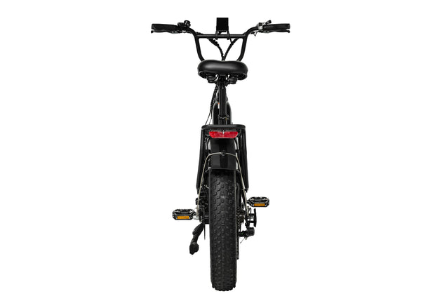 Back view of the PIXAR Ride1 electric bike showcasing its sleek design and durable tires.