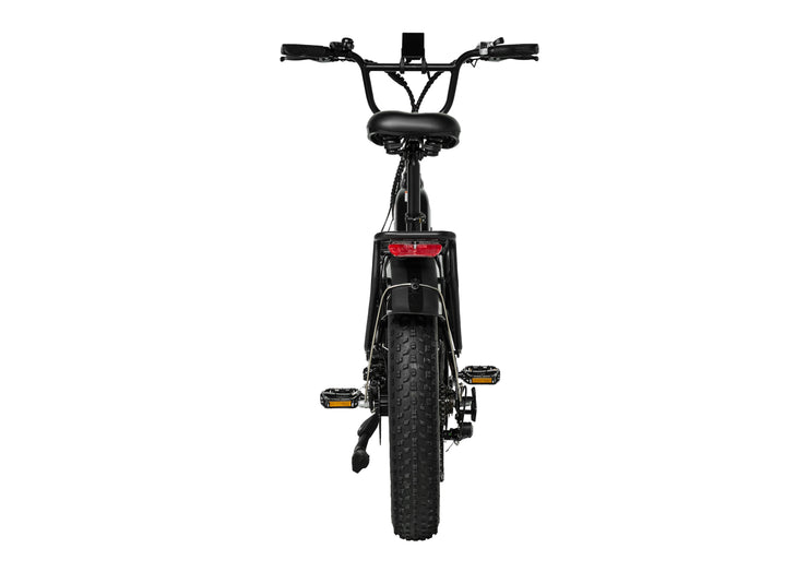 Back view of the PIXAR Ride1 electric bike showcasing its sleek design and durable tires.