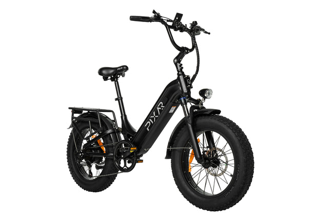 PIXAR Ride1 electric bike, 500W, 10.4AH 48V, max speed 32KM/H, featuring fat tires and a sleek design.