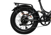 Close-up of the rear section of PIXAR Ride1 e-bike featuring fat tires and robust frame.