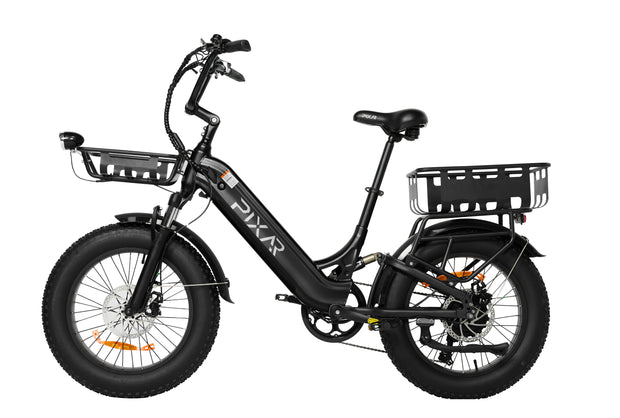 PIXAR Ride1 electric bike in black, featuring a 500W motor, 10.4AH battery, and a sturdy design.
