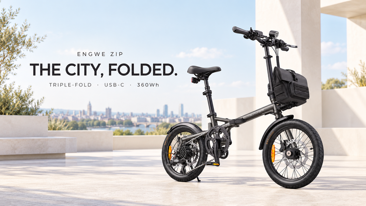 ENGWE Zip folding electric bike: the city, folded. Triple-fold, USB-C, 360Wh