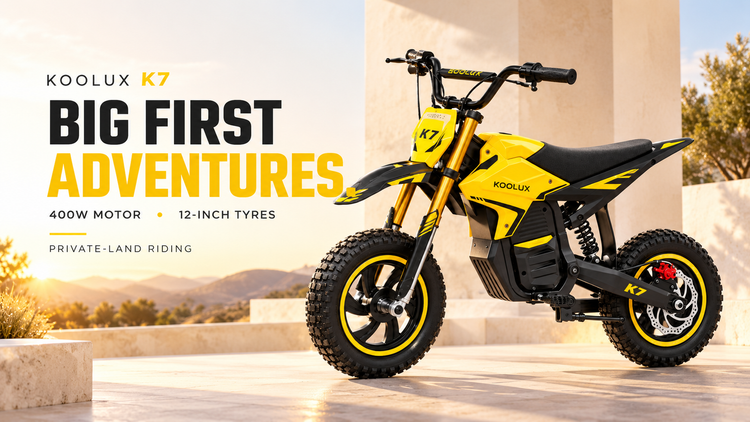 KOOLUX K7 kids electric dirt bike: big first adventures, 400W motor, 12-inch tyres, private-land riding