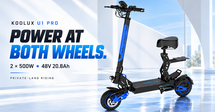 KOOLUX U1 Pro electric scooter: power at both wheels, 2 x 500W, 48V 20.8Ah, private-land riding